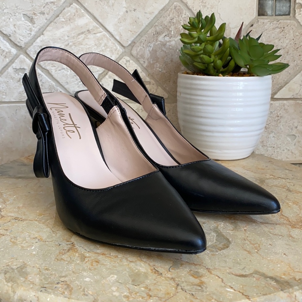 Nanette Lapore Sophia Black Sling Back Bow Heels